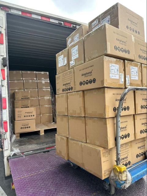 Labeled cartons secured for shipment
